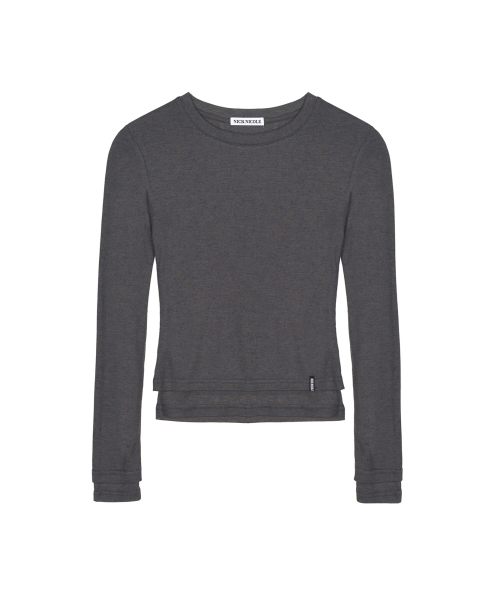 NICK&NICOLE(ニックアンドニコール)の「MINIMAL DOUBLE LAYERED LONG SLEEVE TOP_CHARCOAL(Tシャツ/カットソー・レディース・その他・FREE)」の1枚目の写真