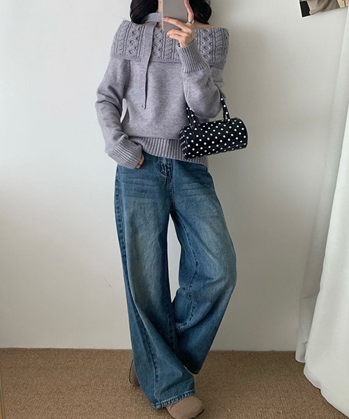 gossip!ロサンゼルス(ゴシップロサンゼルス)の「YUGA ワンショルダー ホルターネックリボンセーター(ニット/セーター・レディース・グレー/ホワイト/ライトグレー/イエロー/ネイビー・FREE)」の17枚目の写真