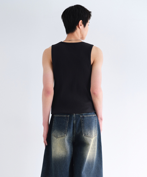 MUSINSA STANDARD（ムシンサスタンダード）の「ワイドリブタンクトップ[ブラック]（Tシャツ/カットソー・メンズ・その他・SMALL/MEDIUM/LARGE/X-LARGE/XX-LARGE/XXX-LARGE）」の3枚目の写真