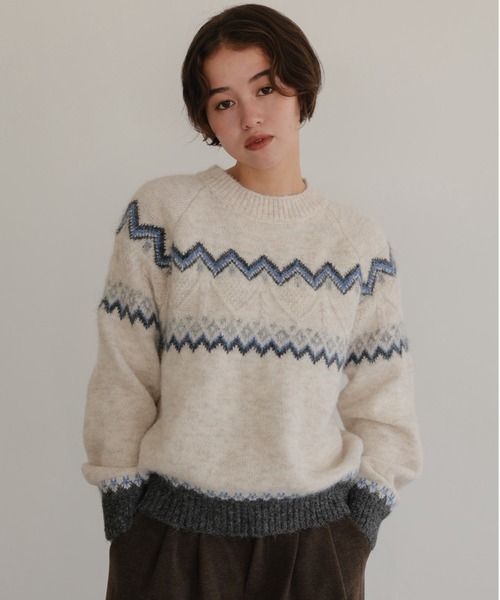 attiree(アティレー)の「ノルディック柄 長袖ニット(ニット/セーター・レディース・アイボリー/グレー/チャコールグレー・MEDIUM)」の2枚目の写真