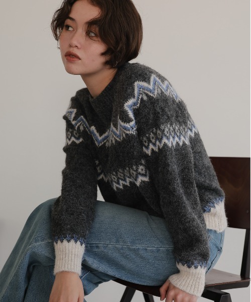 attiree(アティレー)の「ノルディック柄 長袖ニット(ニット/セーター・レディース・アイボリー/グレー/チャコールグレー・MEDIUM)」の8枚目の写真