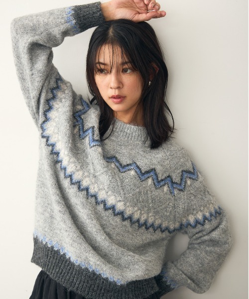 attiree(アティレー)の「ノルディック柄 長袖ニット(ニット/セーター・レディース・アイボリー/グレー/チャコールグレー・MEDIUM)」の18枚目の写真