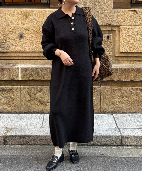 Chez toi（シェトワ）の「襟付ニットワンピース（ワンピース・レディース・ブラック/ライトグレー・FREE）」の3枚目の写真