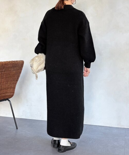 Chez toi（シェトワ）の「襟付ニットワンピース（ワンピース・レディース・ブラック/ライトグレー・FREE）」の9枚目の写真