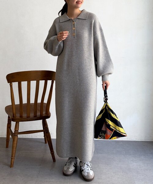 Chez toi（シェトワ）の「襟付ニットワンピース（ワンピース・レディース・ブラック/ライトグレー・FREE）」の10枚目の写真