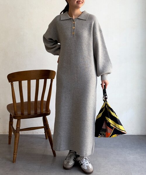 Chez toi（シェトワ）の「襟付ニットワンピース（ワンピース・レディース・ブラック/ライトグレー・FREE）」の11枚目の写真