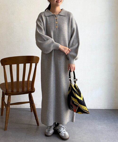 Chez toi（シェトワ）の「襟付ニットワンピース（ワンピース・レディース・ブラック/ライトグレー・FREE）」の12枚目の写真