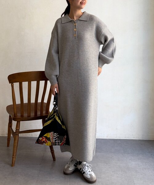 Chez toi（シェトワ）の「襟付ニットワンピース（ワンピース・レディース・ブラック/ライトグレー・FREE）」の13枚目の写真