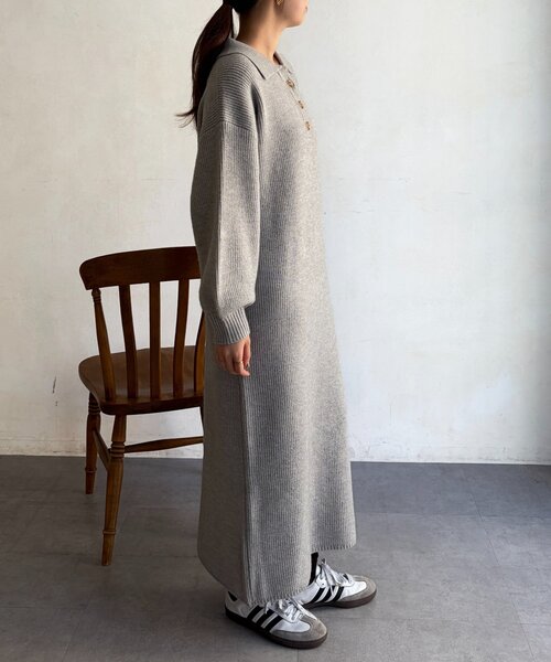 Chez toi（シェトワ）の「襟付ニットワンピース（ワンピース・レディース・ブラック/ライトグレー・FREE）」の14枚目の写真
