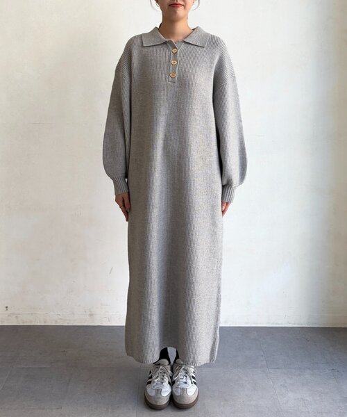 Chez toi（シェトワ）の「襟付ニットワンピース（ワンピース・レディース・ブラック/ライトグレー・FREE）」の16枚目の写真