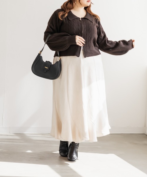 CLETTE(クレット)の「CLETTEオリジナルケーブル編み襟付きジップニット(ニット/セーター・レディース・ピンク/ブラウン/グレー・LL/3L/4L)」の11枚目の写真