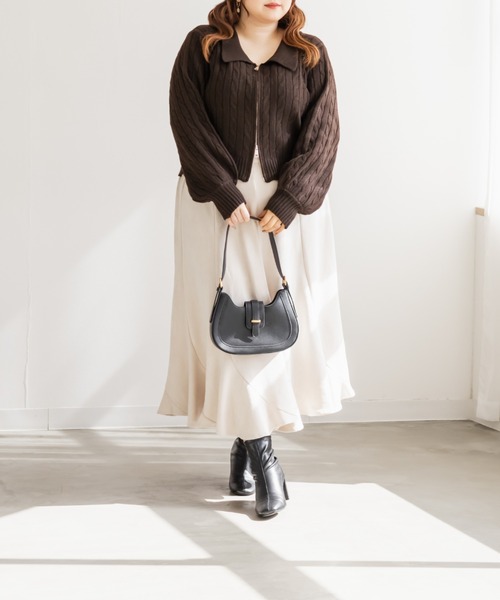CLETTE(クレット)の「CLETTEオリジナルケーブル編み襟付きジップニット(ニット/セーター・レディース・ピンク/ブラウン/グレー・LL/3L/4L)」の12枚目の写真