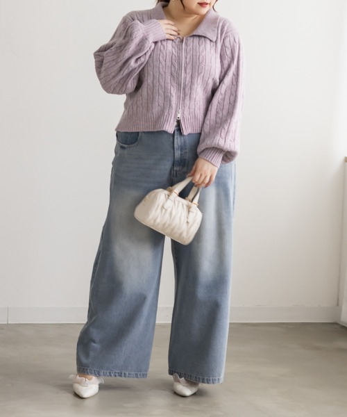 CLETTE(クレット)の「CLETTEオリジナルケーブル編み襟付きジップニット(ニット/セーター・レディース・ピンク/ブラウン/グレー・LL/3L/4L)」の14枚目の写真
