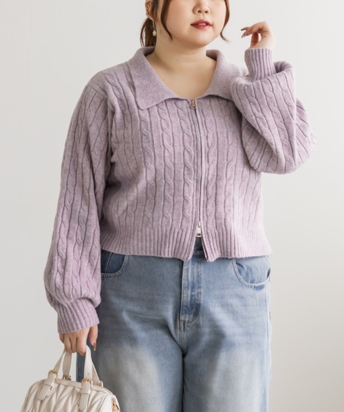 CLETTE(クレット)の「CLETTEオリジナルケーブル編み襟付きジップニット(ニット/セーター・レディース・ピンク/ブラウン/グレー・LL/3L/4L)」の15枚目の写真