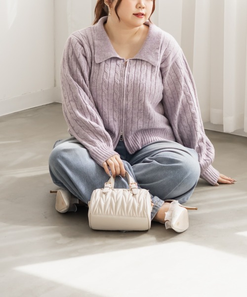 CLETTE(クレット)の「CLETTEオリジナルケーブル編み襟付きジップニット(ニット/セーター・レディース・ピンク/ブラウン/グレー・LL/3L/4L)」の17枚目の写真