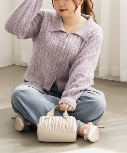 CLETTE(クレット)の「CLETTEオリジナルケーブル編み襟付きジップニット(ニット/セーター・レディース・ピンク/ブラウン/グレー・LL/3L/4L)」の18枚目の写真