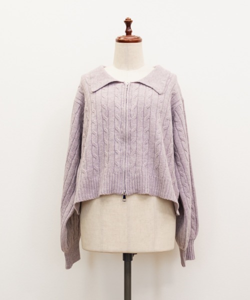 CLETTE(クレット)の「CLETTEオリジナルケーブル編み襟付きジップニット(ニット/セーター・レディース・ピンク/ブラウン/グレー・LL/3L/4L)」の19枚目の写真