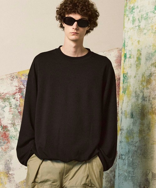 MAISON SPECIAL(メゾンスペシャル)の「《UNISEX》Premium Wool Prime-Over Crew Neck Sweat/プレミアムウールプライムオーバークルーネックスウェット【MAISON SPECIAL/メゾンスペシャル】■セットアップ対応■(スウェット・メンズ・ブラック/バーガンディー・0/1/2)」の2枚目の写真
