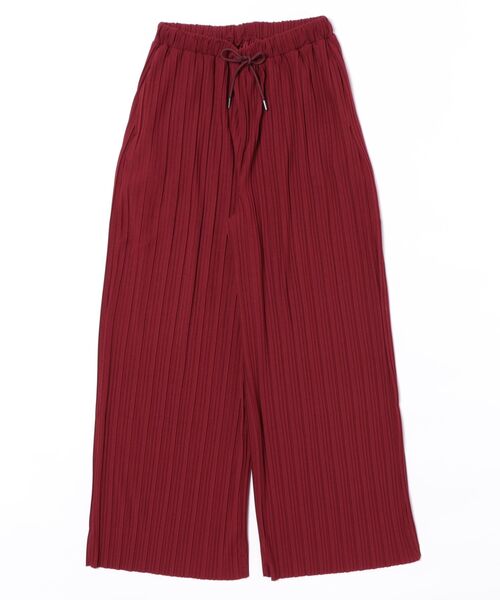 Q（キュー）の「細プリーツパンツ（その他パンツ・レディース・グリーン/バーガンディー・MEDIUM）」の3枚目の写真