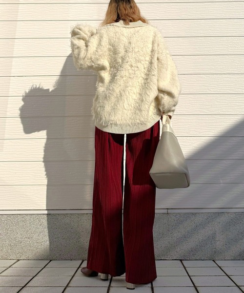 Q（キュー）の「細プリーツパンツ（その他パンツ・レディース・グリーン/バーガンディー・MEDIUM）」の16枚目の写真