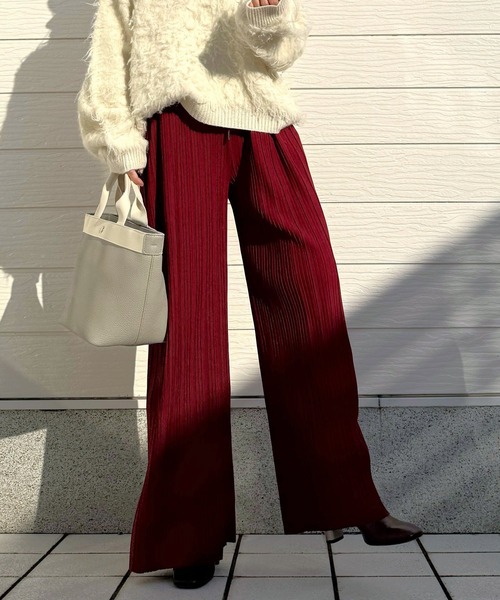 Q（キュー）の「細プリーツパンツ（その他パンツ・レディース・グリーン/バーガンディー・MEDIUM）」の20枚目の写真