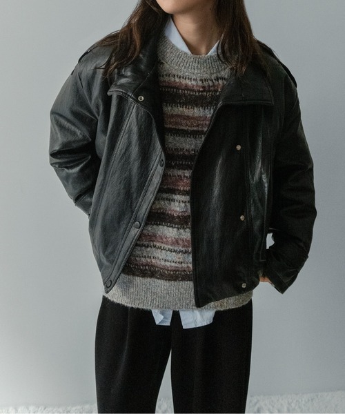 セール】【on:nue】[着用動画あり！] ソフトフェイクレザーライダース