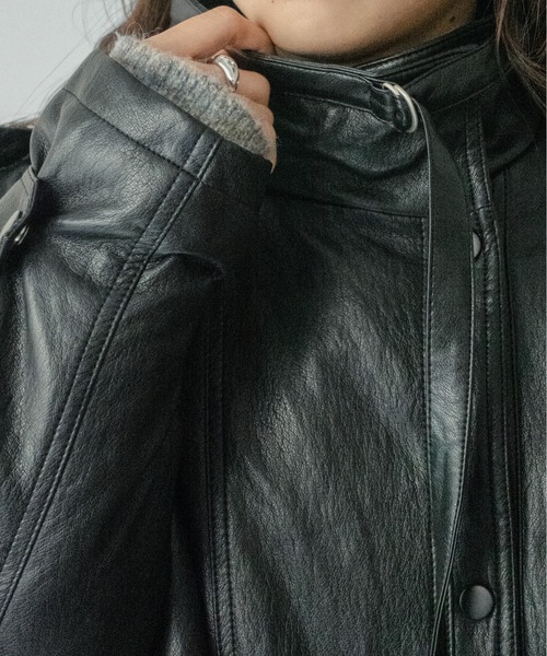 セール】【on:nue】[着用動画あり！] ソフトフェイクレザーライダース