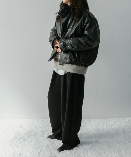 セール】【on:nue】[着用動画あり！] ソフトフェイクレザーライダース