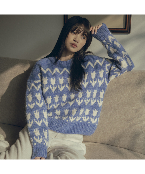 VANONE ATELIER(バノンアトリエ)の「KN4240 Flower hairy wool knit_Blue(ニット/セーター・レディース・ブルー・FREE)」の1枚目の写真