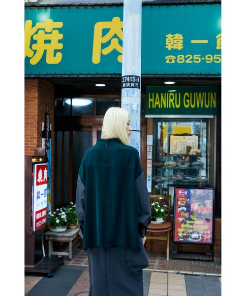 ENFOLD（エンフォルド）の「PEツイル オフネックレイヤードプルオーバー（Tシャツ/カットソー・レディース・ダークグリーン・38）」の2枚目の写真