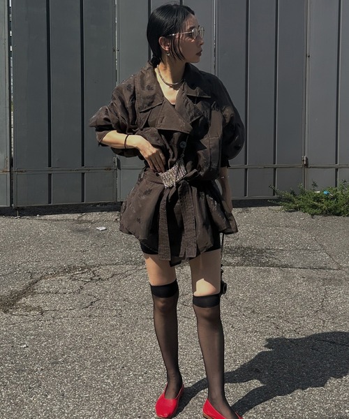 Ameri（アメリ）の「DOT FLOWER VEIL TRENCH（ステンカラーコート・レディース・ホワイト/ブラウン・SMALL/MEDIUM）」の13枚目の写真
