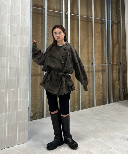 DOT FLOWER VEIL TRENCH ブラウン　Sサイズ DOT FLOWER VEIL TRENCH（トレンチコート）｜Ameri（アメリ）の