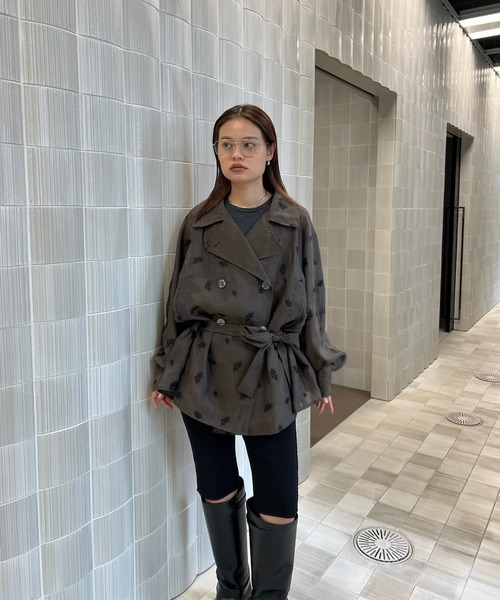 DOT FLOWER VEIL TRENCH ブラウン　Sサイズ DOT FLOWER VEIL TRENCH（トレンチコート）｜Ameri（アメリ）の