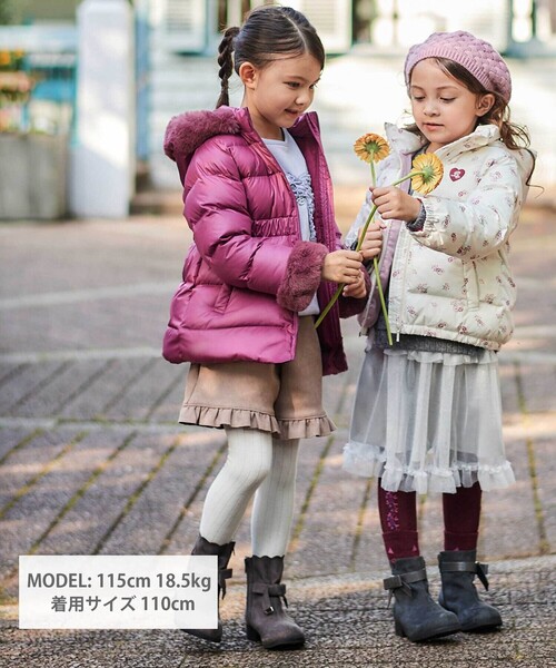 BeBe(ベベ)の「【撥水加工】シャイニータフタウエスト切り替えシャギーファーフードダウンコート(ダウンジャケット/コート・キッズ・パープル/ピンク・130cm/140cm/150cm/110cm/100cm/120cm)」の5枚目の写真