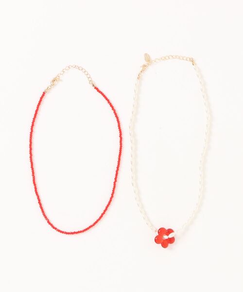 LOWRYS FARM（ローリーズファーム）の「トップフラワー２Ｐカラーネックレス　 629835（ネックレス・レディース・ホワイト/ブラウン/レッド・FREE）」の3枚目の写真