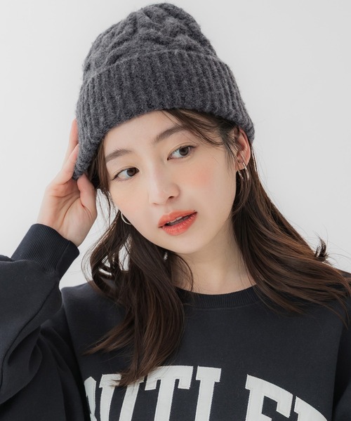 ウール混ケーブルニット帽子（ニットキャップ/ビーニー）｜coca（coca