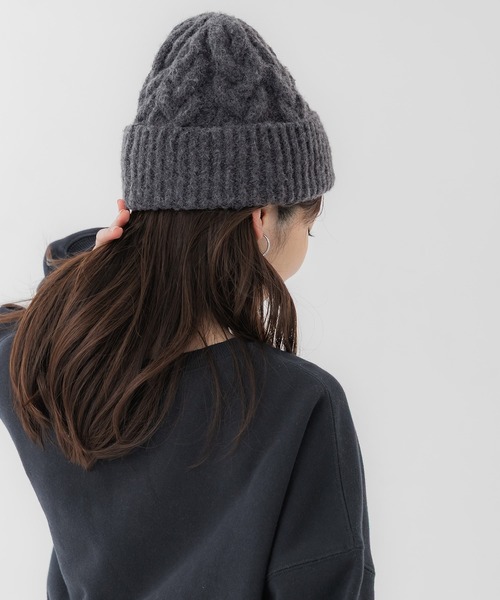 coca（coca）（コカ）の「ウール混ケーブルニット帽子（ニットキャップ/ビーニー・レディース・グレー/ブラウン・ONE SIZE）」の7枚目の写真
