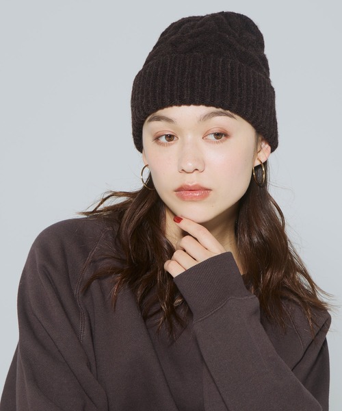 coca（coca）（コカ）の「ウール混ケーブルニット帽子（ニットキャップ/ビーニー・レディース・グレー/ブラウン・ONE SIZE）」の9枚目の写真