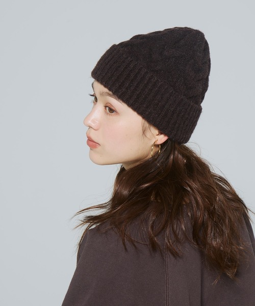 coca（coca）（コカ）の「ウール混ケーブルニット帽子（ニットキャップ/ビーニー・レディース・グレー/ブラウン・ONE SIZE）」の13枚目の写真