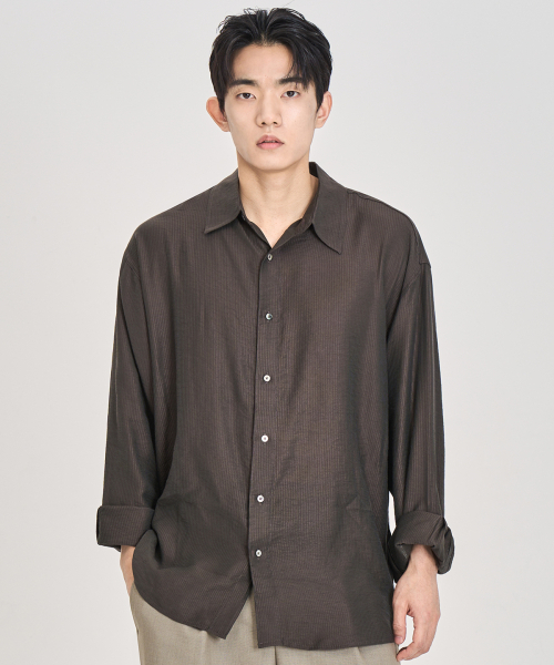 PRAIRIE(KR)(プレーリー)の「シルキー ストライプシャツ (ブラウン)(シャツ/ブラウス・メンズ・ブラウン・MEDIUM/LARGE)」の14枚目の写真