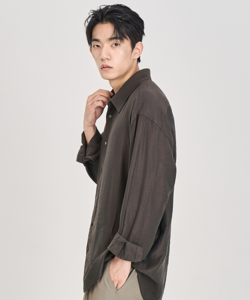 PRAIRIE(KR)(プレーリー)の「シルキー ストライプシャツ (ブラウン)(シャツ/ブラウス・メンズ・ブラウン・MEDIUM/LARGE)」の13枚目の写真