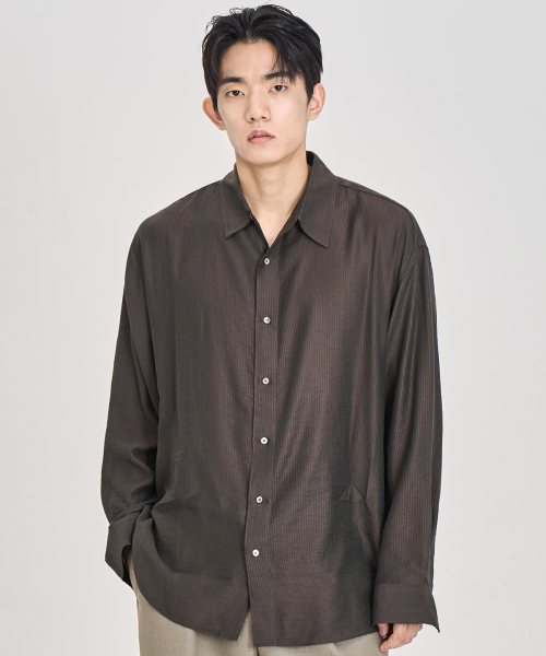 PRAIRIE(KR)(プレーリー)の「シルキー ストライプシャツ (ブラウン)(シャツ/ブラウス・メンズ・ブラウン・MEDIUM/LARGE)」の12枚目の写真