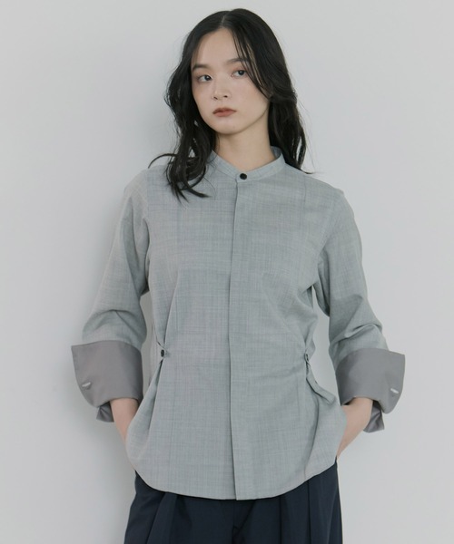 STUDIOUS（ステュディオス）の「【STUDIOUS/ステュディオス】Waist Tucked Wool Shirt/ウエストタックウールシャツ（シャツ/ブラウス・レディース・ベージュ/グレー・FREE）」の8枚目の写真