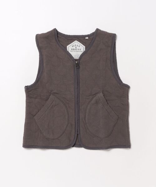 Ocean&Ground(オーシャン&グラウンド)の「ニットキルトノーカラーベスト(ベスト・キッズ・オリーブ/ベージュ/チャコール・80/90/100/110/120/130/140)」の1枚目の写真