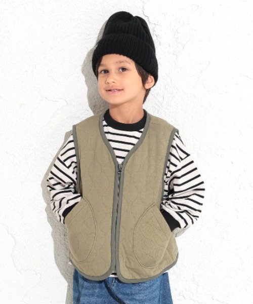 Ocean&Ground(オーシャン&グラウンド)の「ニットキルトノーカラーベスト(ベスト・キッズ・オリーブ/ベージュ/チャコール・80/90/100/110/120/130/140)」の3枚目の写真
