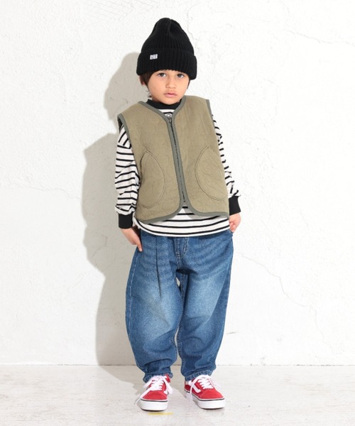 Ocean&Ground(オーシャン&グラウンド)の「ニットキルトノーカラーベスト(ベスト・キッズ・オリーブ/ベージュ/チャコール・80/90/100/110/120/130/140)」の4枚目の写真