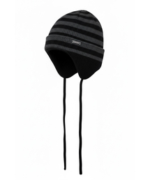 runningHIGH（ランニングハイ）の「ストライプイヤーフラップビーニー[ブラック]（ニットキャップ/ビーニー）」