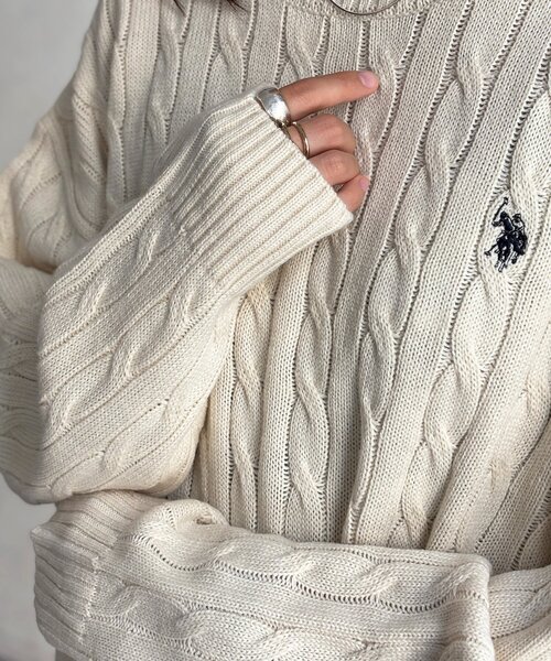 U.S. POLO ASSN.（ユーエスポロアッスン）の「【U.S. POLO ASSN.】1ポイント刺繍ケーブルニットプルオーバー（ニット/セーター・メンズ・マスタード/ネイビー/グリーン/アイボリー/レッド・LARGE/MEDIUM）」の10枚目の写真