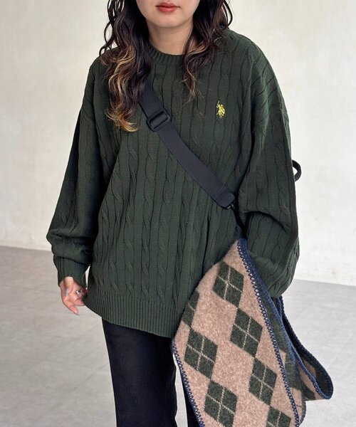 U.S. POLO ASSN.（ユーエスポロアッスン）の「【U.S. POLO ASSN.】1ポイント刺繍ケーブルニットプルオーバー（ニット/セーター・メンズ・マスタード/ネイビー/グリーン/アイボリー/レッド・LARGE/MEDIUM）」の12枚目の写真