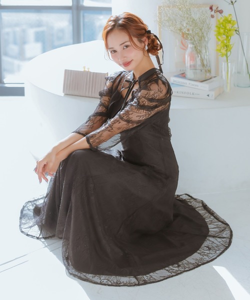 Retica(レティカ)の「パーティードレス 結婚式 大人 20代 30代 40代 ロング丈 マキシ丈 レース フォーマル パフスリーブボレロ マーメイド ワンピース 卒業式 入学式 二次会 披露宴 発表会(ドレス・レディース・ブラック/ブルーグレー・S/M/L/XL/XXL/XXXL)」の2枚目の写真